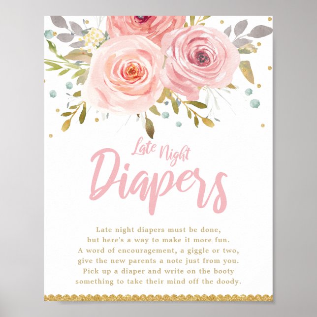 Poster Baby shower floral rose pâle Diapositives nocturne (Devant)