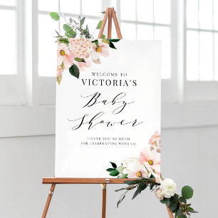 Poster Baby shower floral rose pâle Magnolias