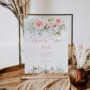 Poster Baby shower floral rose pâle, panneau de bar maman