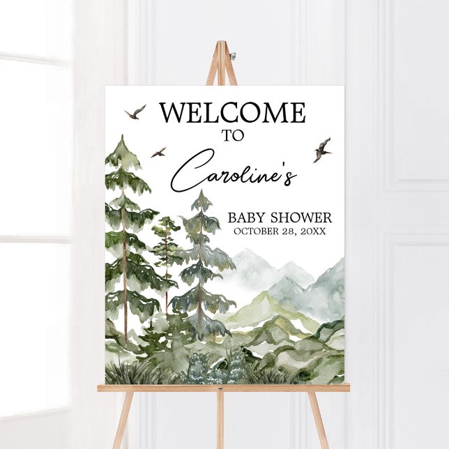 Poster Baby shower Forest Adventure Bienvenue (Boy Woodland Baby Shower Welcome Sign)