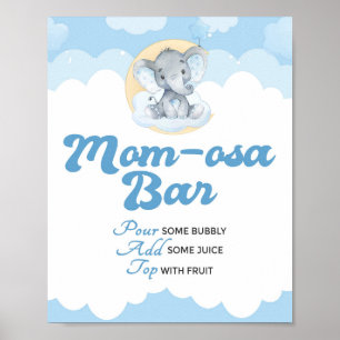 Poster Baby shower Garçon Blue Elephant Momosa Bar Sign