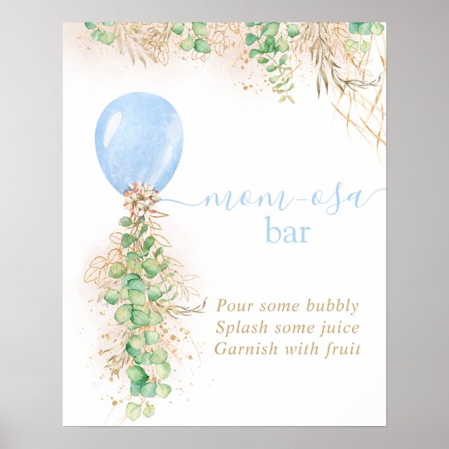 Poster Baby shower Garçon Eucalyptus Balloon Momosa Bar (Devant)
