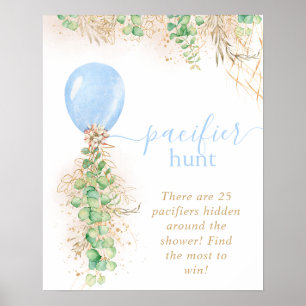 Poster Baby shower garçon Eucalyptus Balloon Pacifier cha