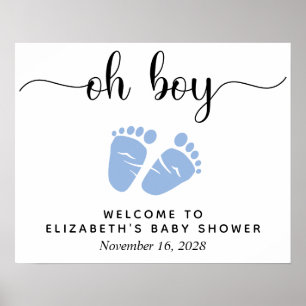 Poster Baby Shower Garçon Pieds Bleus Bienvenue