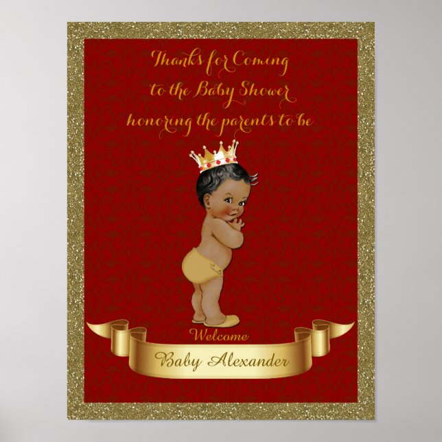 Poster Baby shower GARÇON, rouge, cadre parties sc (Devant)