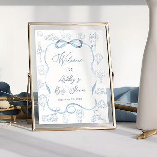 Poster Baby shower Gary Toile de Jouy Bienvenue