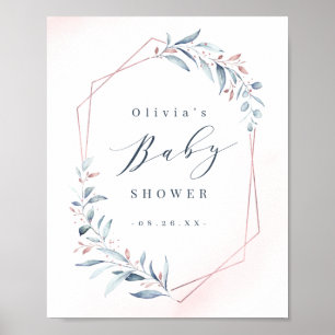 Poster Baby shower géométrique rose Gold Blue Greenery
