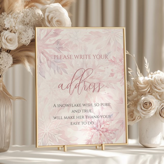 Poster Baby shower Girl rose Snowflake Adresse (Créateur téléchargé)