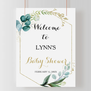 Poster Baby shower Gold & Green Eucalyptus Bienvenue