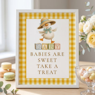 Poster Baby Shower Goose Jaune Gingham Take A Treat