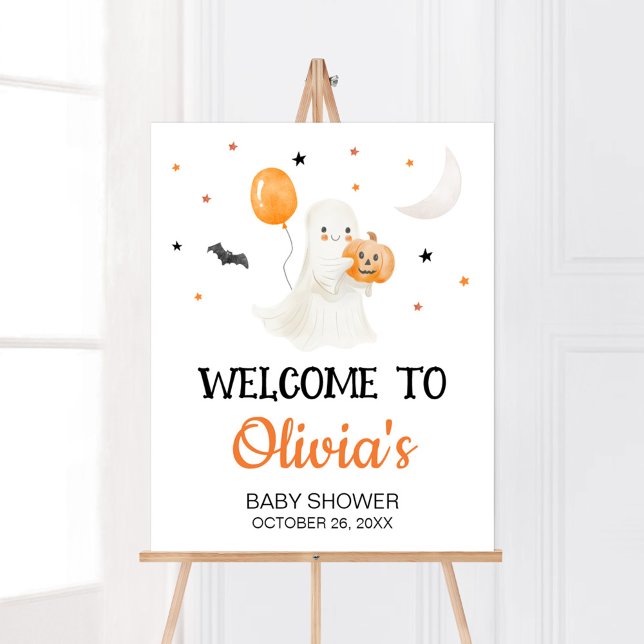 Poster Baby shower Halloween Little Boo Bienvenue (A Little Boo Baby Shower Welcome Sign)