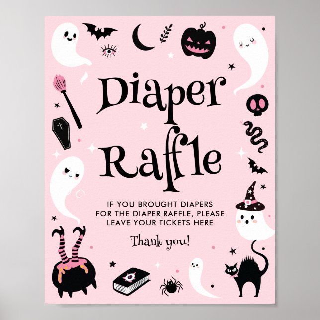 Poster Baby shower Halloween rose Raffin de couche (Devant)