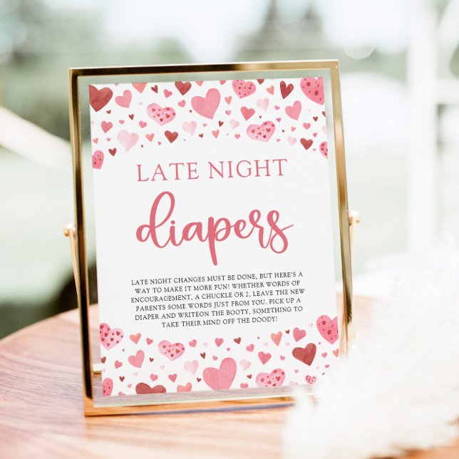 Poster Baby shower Hearts Valentine Late Night Diapers (Créateur téléchargé)