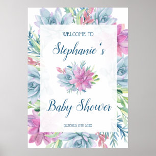 Poster Baby shower hydrocoloré Succulents