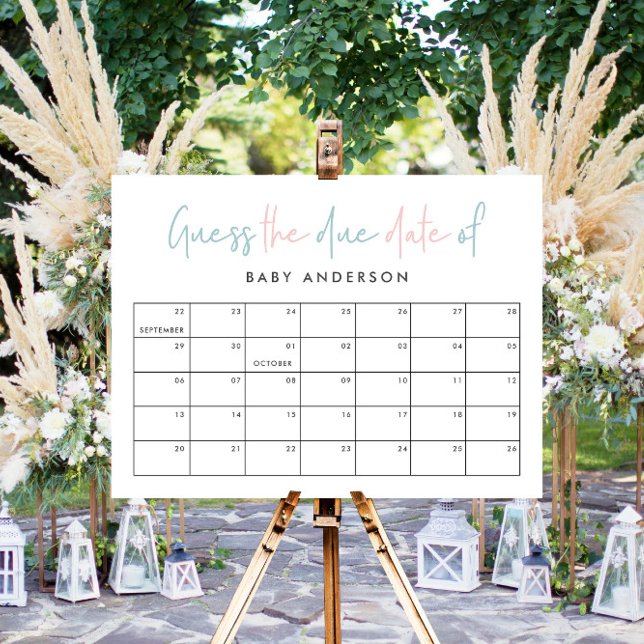 Poster Baby shower jumeau rose bleu moderne typographie (Créateur téléchargé)