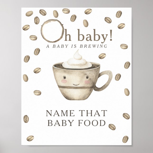 Poster Baby shower Kawaii Café - Jeu de nourriture pour b (Devant)