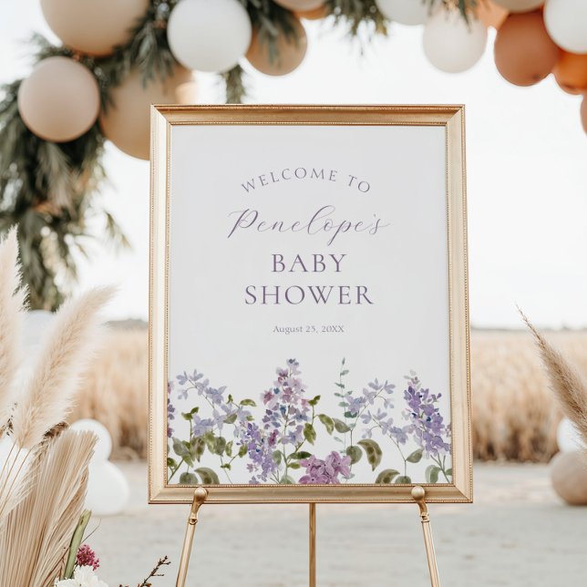 Poster Baby shower Lilac et Lavender Flowers Bienvenue (Créateur téléchargé)