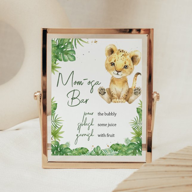 Poster Baby shower Lion rugissant Maman Osa Bar (Roaring with Excitement Lion Baby Shower Mom Osa Bar Sign)
