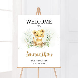Poster Baby shower Lion verdoyant Bienvenue
