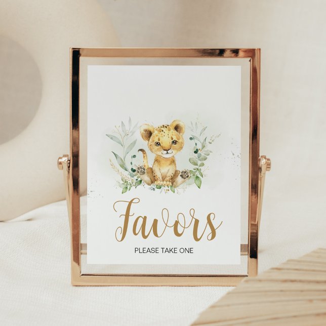 Poster Baby shower Lion verdoyant Faveurs (Gender Neutral Lion Jungle Baby Shower Favors Sign)