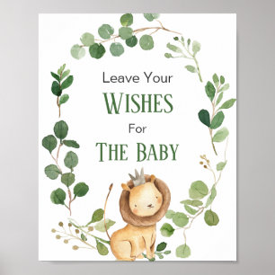 Poster Baby shower Lion verdoyant Voeux pour bébé
