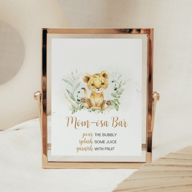 Poster Baby shower Lion vert Maman Osa Bar (Gender Neutral Lion Jungle Baby Shower Mom Osa Bar Sign)