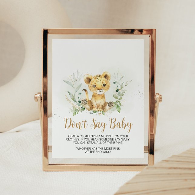 Poster Baby shower Lion vert ne dit pas bébé (Gender Neutral Lion Jungle Baby Shower Don't Say Baby Sign)