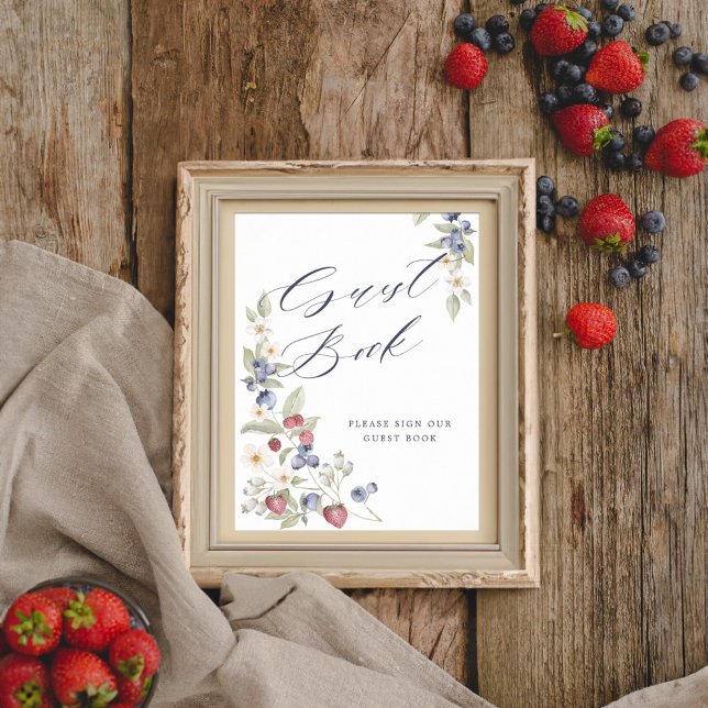 Poster Baby shower Livre d'hôtes Fleurs et baies sauvages (Baby Shower Guest Book Wild Berries & Flowers)