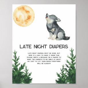 Poster Baby shower Loup - Jeu de couches tard la nuit