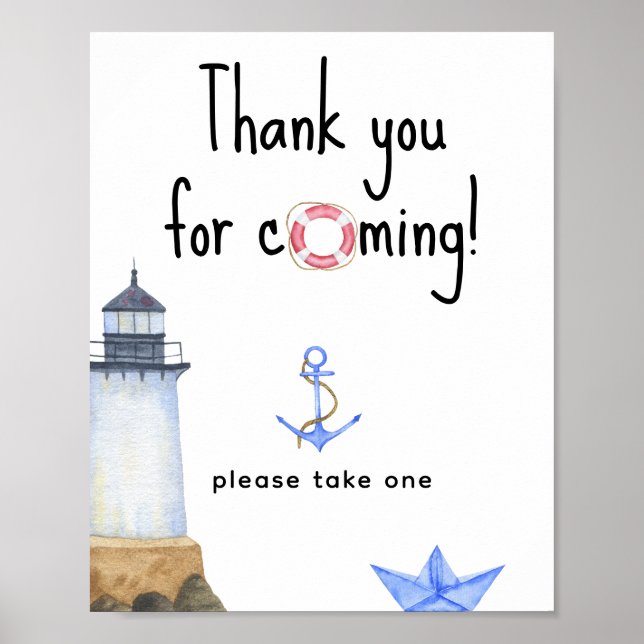 Poster Baby-shower marin - Merci d'être venu (Devant)