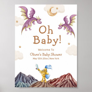 Poster Baby shower médiéval Fairytale Dragon Boy Bienvenu