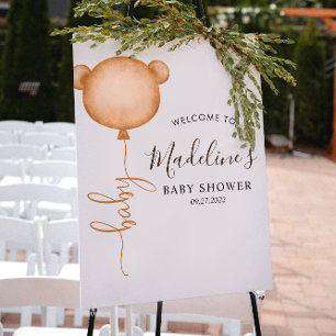 Poster Baby shower minimaliste chic à ballon d'ours