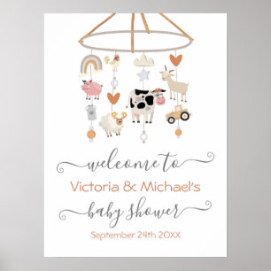 Poster Baby shower mobile pour animaux de ferme