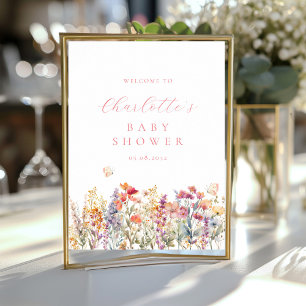 Poster Baby shower moderne et fleur sauvage Accueil