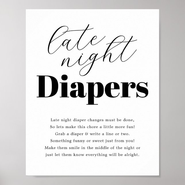 Poster Baby shower moderne "Late Night Diaper" (Devant)
