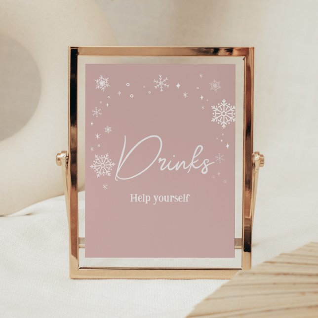 Poster Baby shower moderne Pink Snowflakes Boissons (Modern Pink Baby It's Cold Outside Baby Shower Drinks Sign)