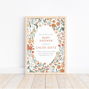 Poster Baby shower moderne Retro Super Burnt Orange