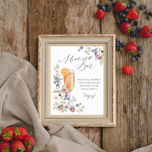 Poster Baby shower Mom-osa Bar Fleurs et baies sauvages