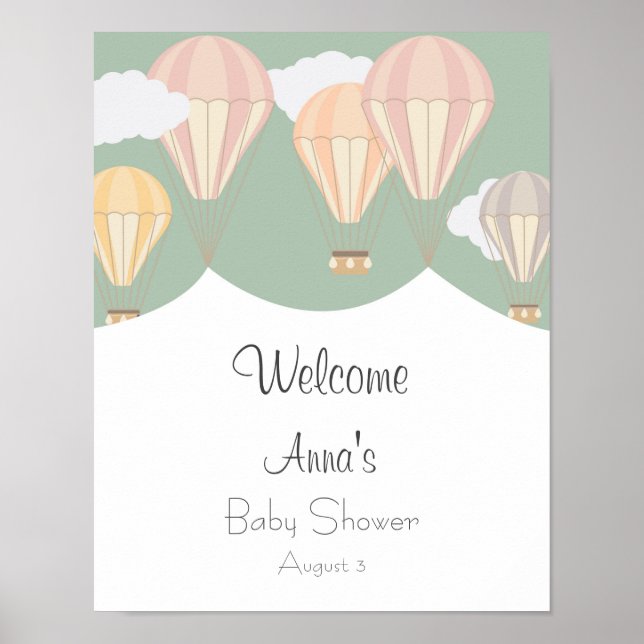 Poster Baby shower montgolfière bienvenue (Devant)