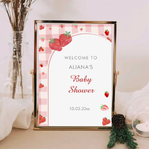 Poster Baby shower Motif Berry Sweet Rose Checered