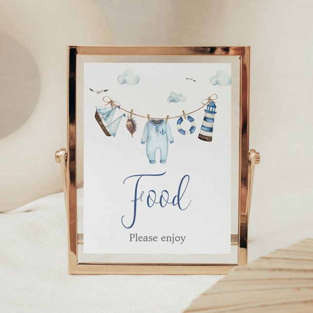 Poster Baby shower Nautical Ahoy (Nautical Sailor Ahoy Baby Shower Food Sign)