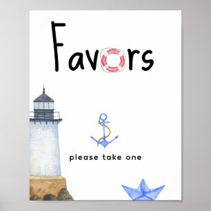 Poster Baby shower nautique - faveurs, s'il vous plaît pr