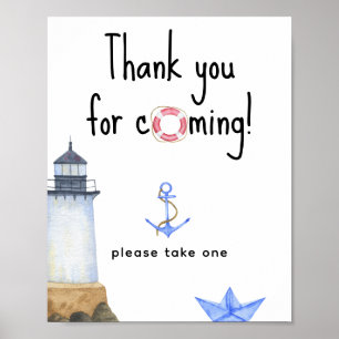 Poster Baby shower nautique - Merci à venir