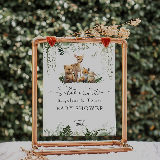 Poster Baby shower Neutre des animaux des bois Bienvenue (Créateur téléchargé)