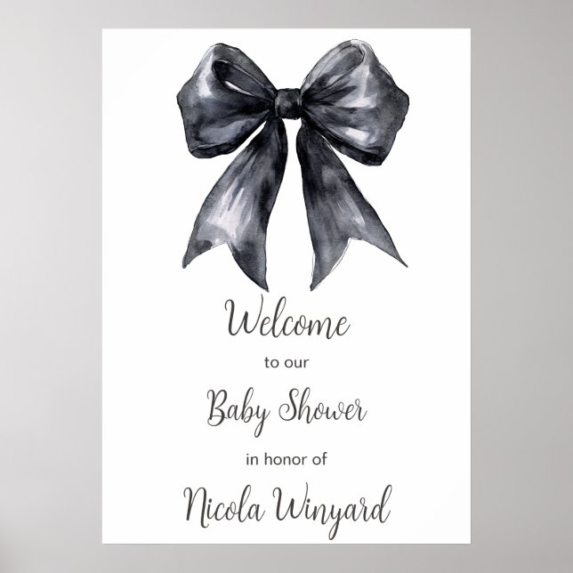 Poster Baby shower noir Coquette Bow (Devant)
