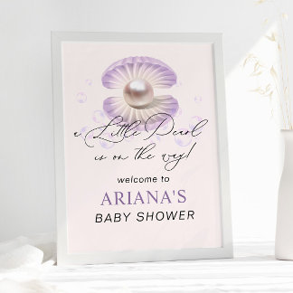 Poster Baby shower Océanique Little Pearl Purple Shell