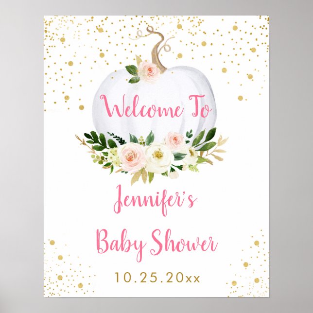 Poster Baby shower or rose Citrouille Petit  Bienvenue (Devant)