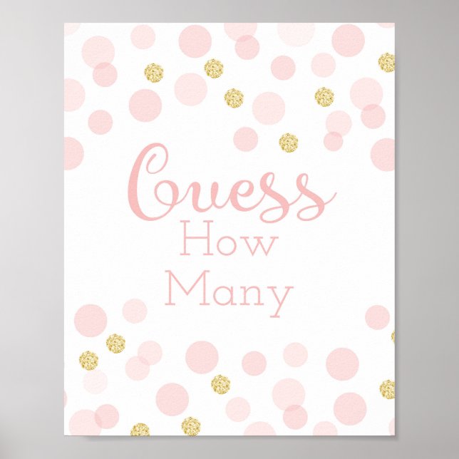 Poster Baby shower Or Rose Devine Combien (Devant)