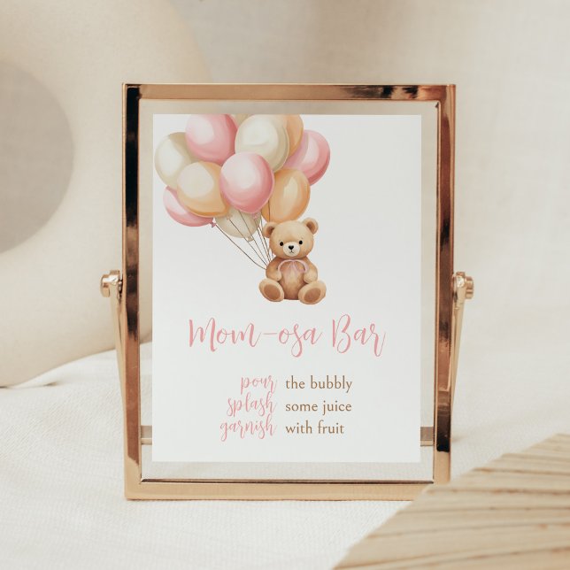 Poster Baby shower Ours Boho Rose Mère Osa Bar (We Can Bearly Wait Girl Baby Shower Mom Osa Bar Sign)