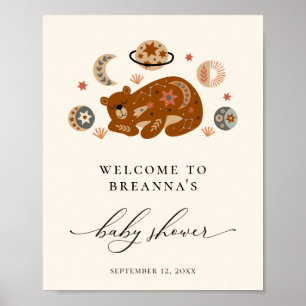 Poster Baby shower Ours céleste Boho Bienvenue